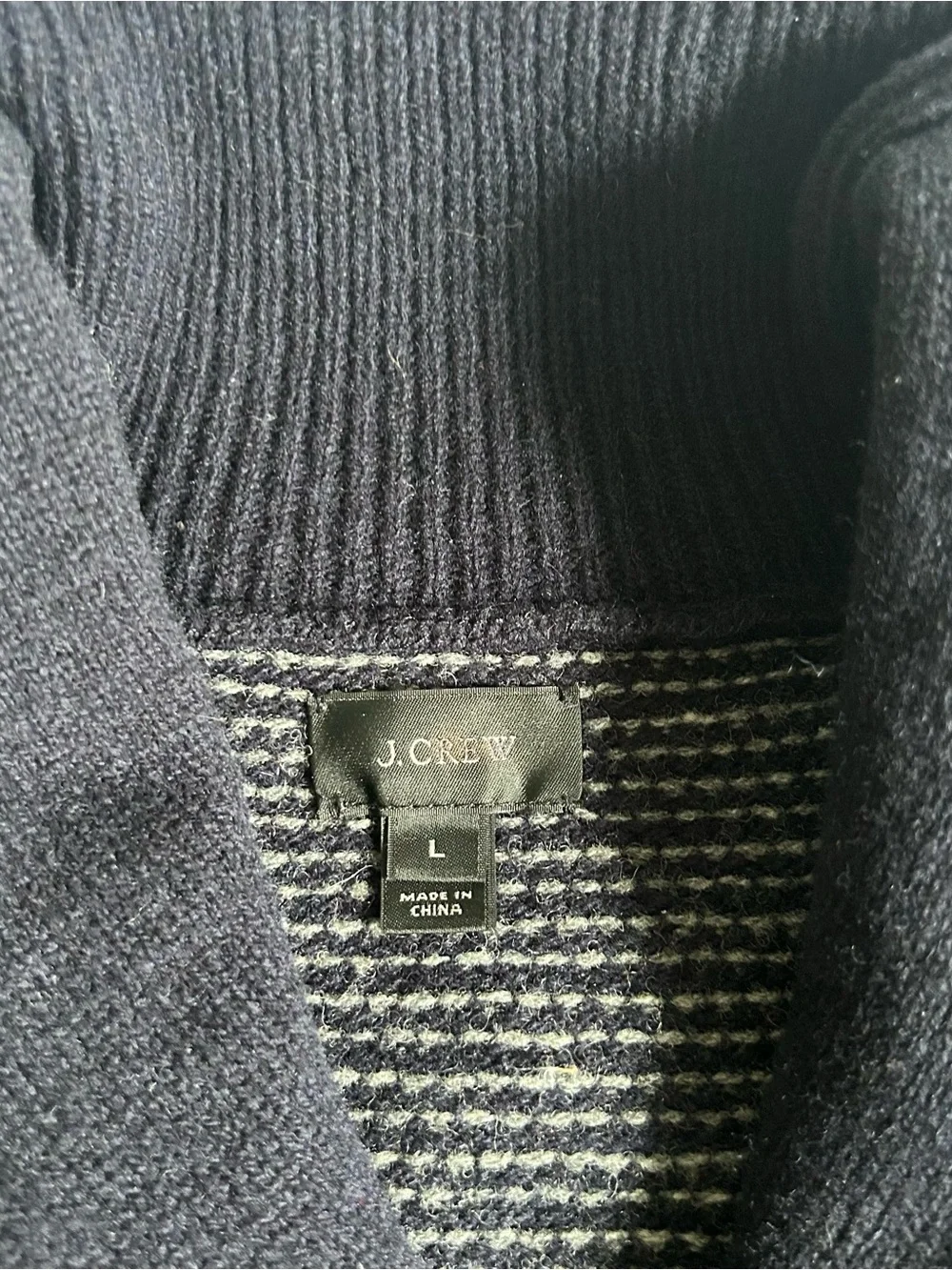 J.Crew Mens 100% Lambswool Birdseye Shawl Collar Sweater Large Blue Wool Buttons